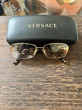 Versace Gold Rimless Rectangle Women's Eyeglasses with Black Temples